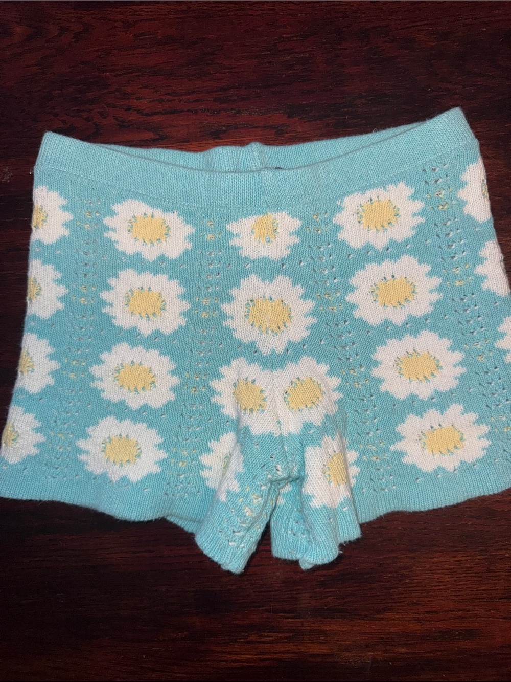 PrettyLittleThing Aqua Daisy Knit Bike Shorts